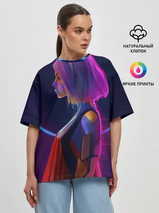Женская футболка оверсайз / Девушка в неоне