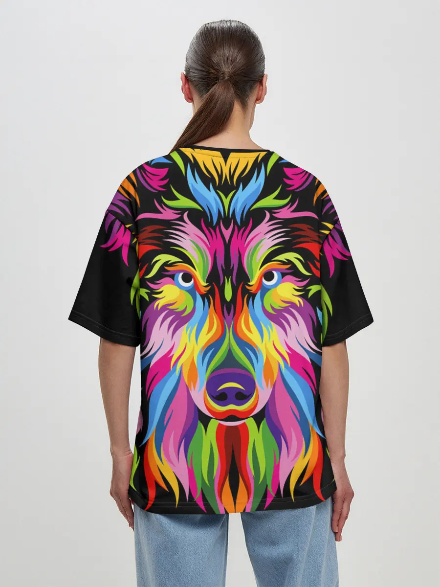 Женская футболка оверсайз / Neon wolf