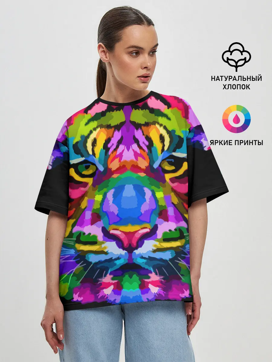 Женская футболка оверсайз / Neon tiger
