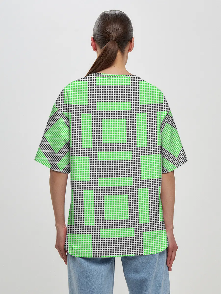 Женская футболка оверсайз / Пиксели зеленые