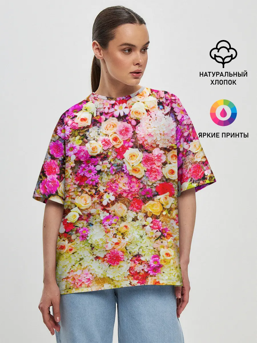 Женская футболка оверсайз / Цветы