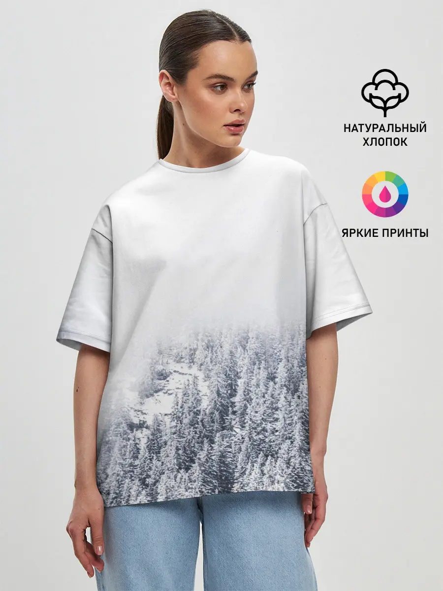 Женская футболка оверсайз / зимний лес