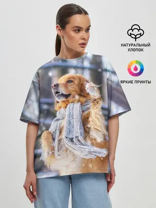 Женская футболка оверсайз / Золотистый Ретривер