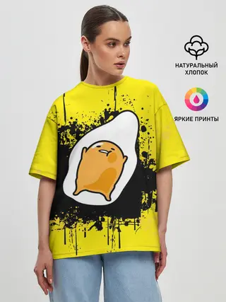 Женская футболка оверсайз / веселое яйцо на черном фоне