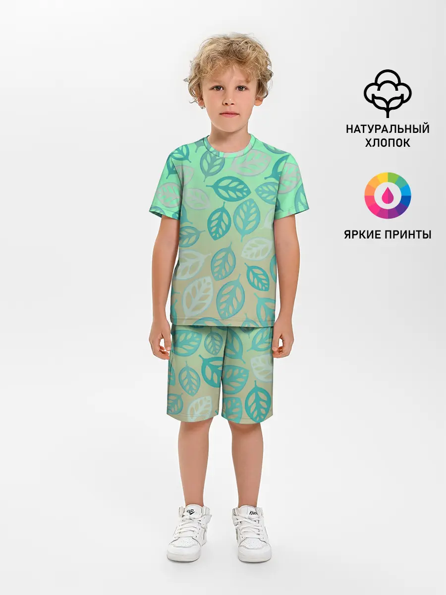 Детская пижама с шортами / узор из листиков