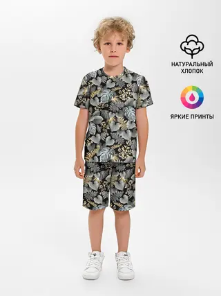 Детская пижама с шортами / Серебряные листочки