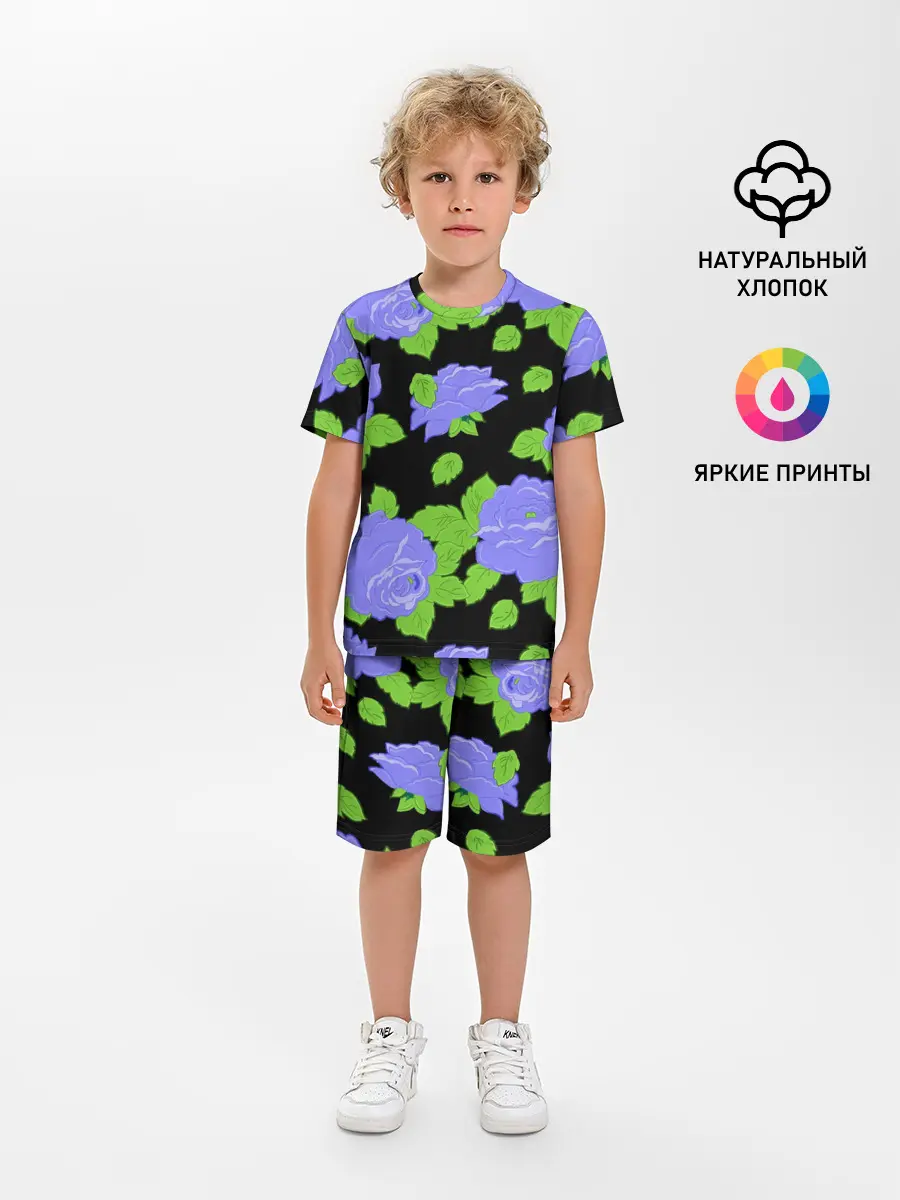 Детская пижама с шортами / Синие розы