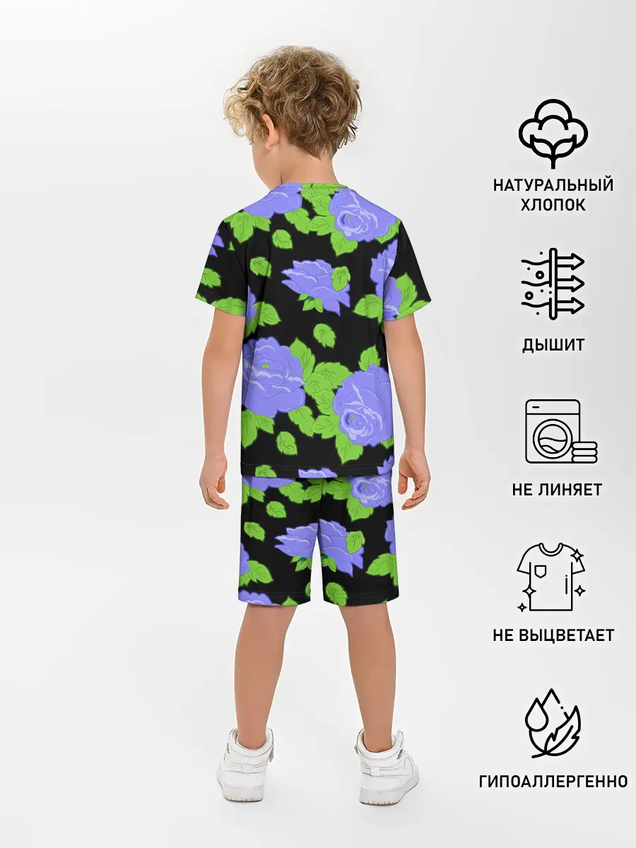 Детская пижама с шортами / Синие розы