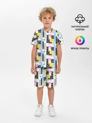 Детская пижама с шортами / Memphis style geometry
