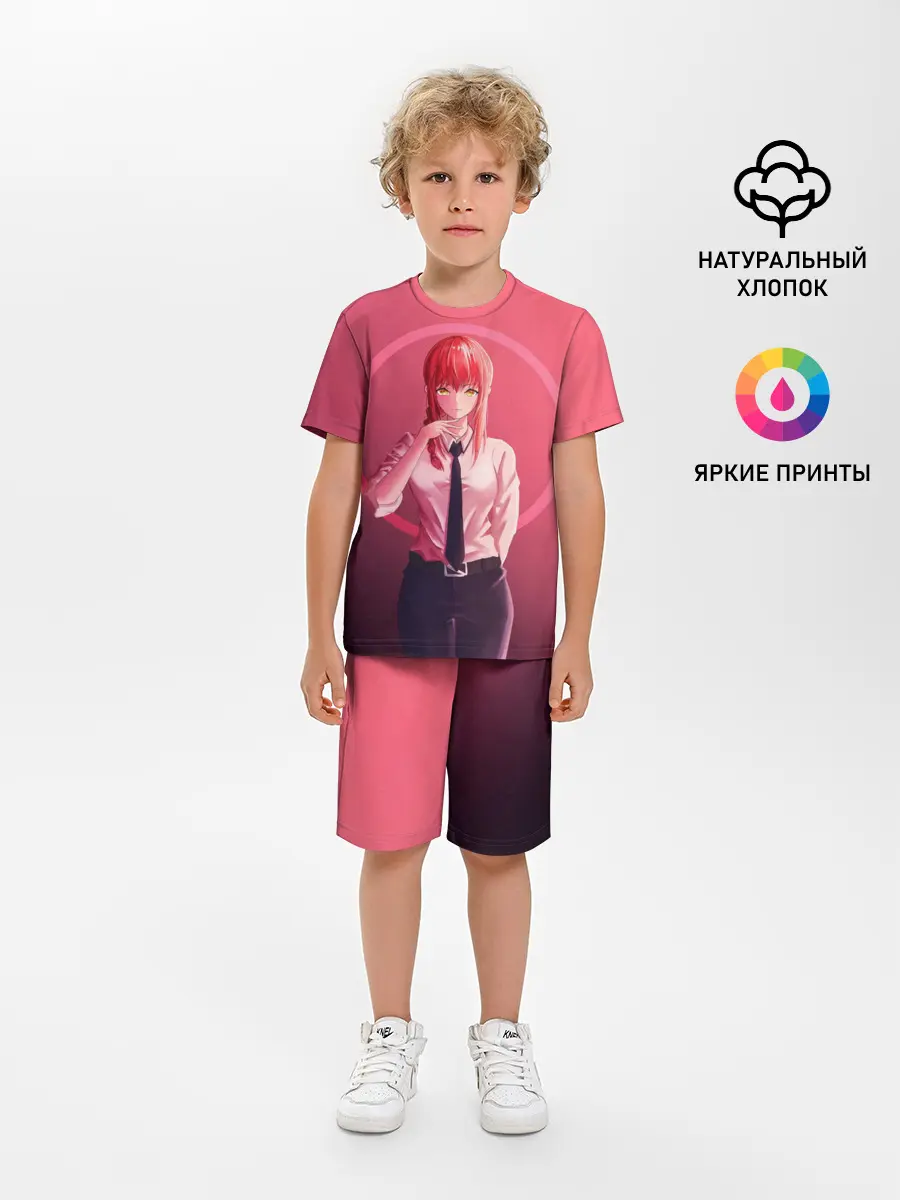 Детская пижама с шортами / Макима на красном фоне