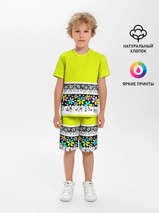 Детская пижама с шортами / Яркий цветочный узор