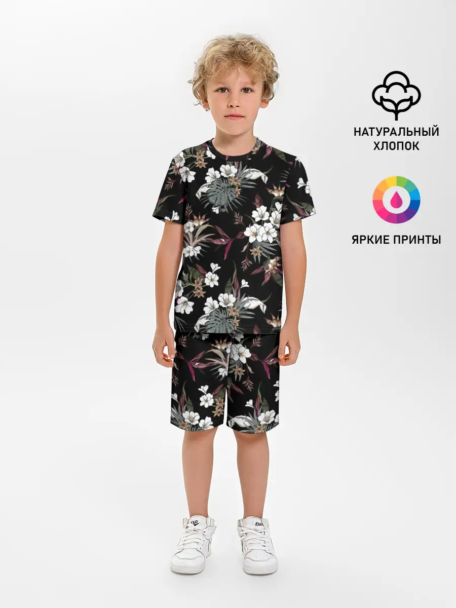 Детская пижама с шортами / Белые цветы
