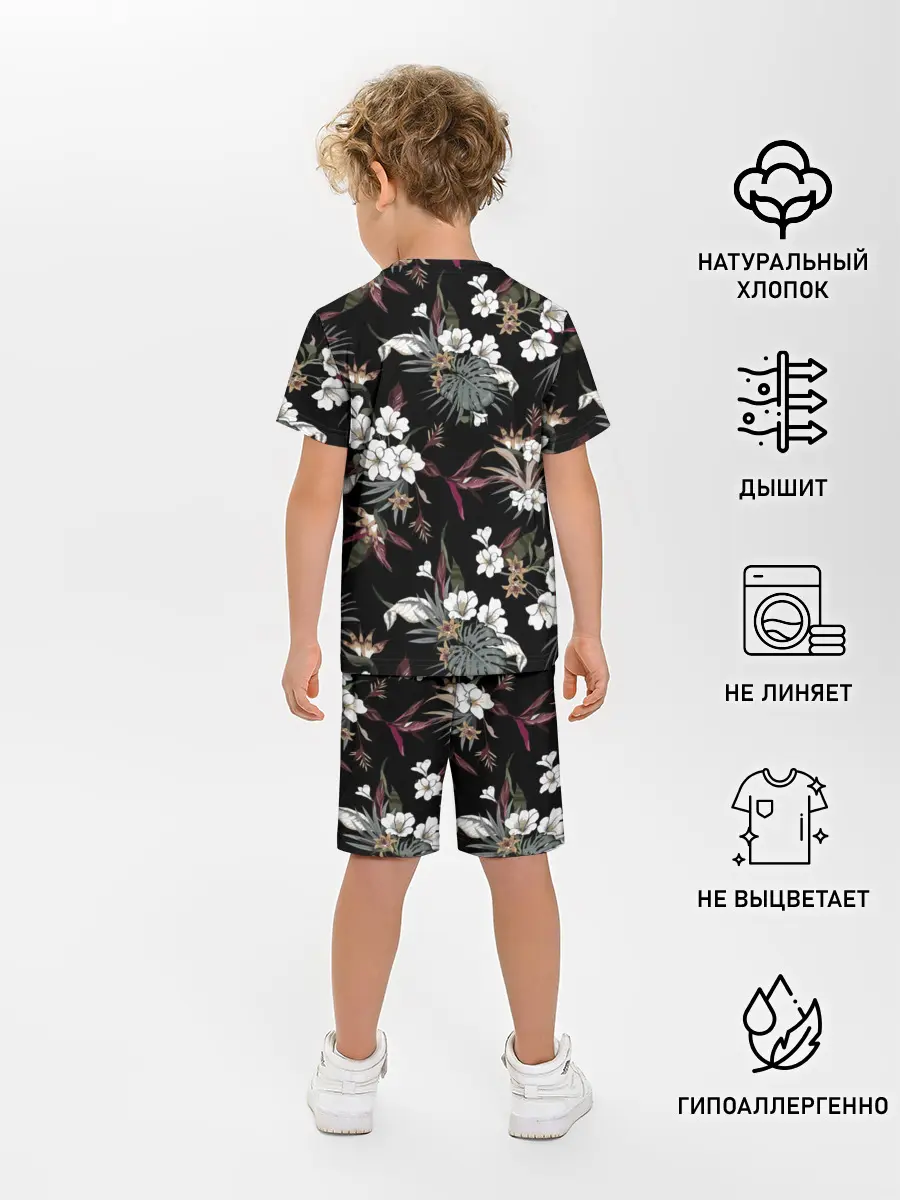 Детская пижама с шортами / Белые цветы