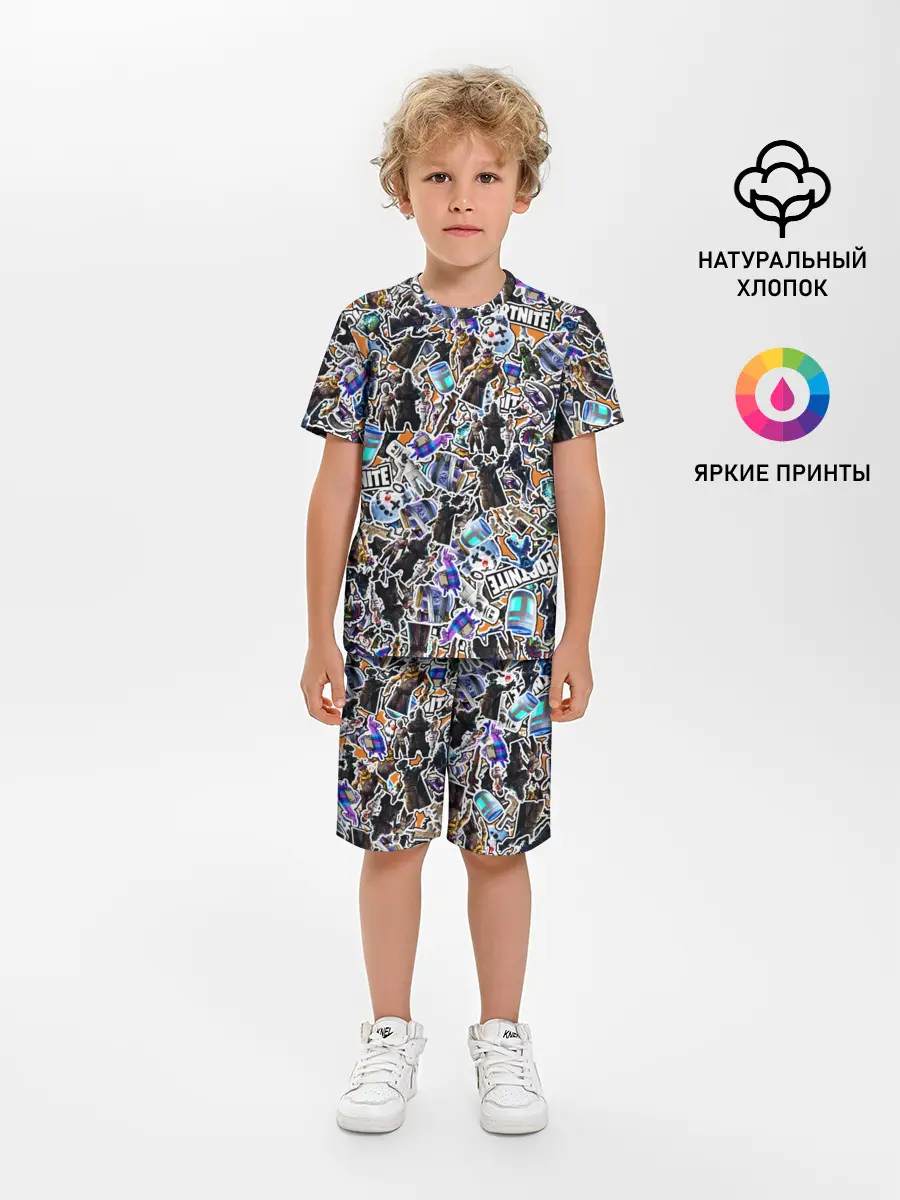 Детская пижама с шортами / Fortnite Sticker Bombing