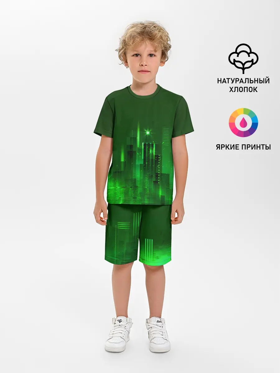 Детская пижама с шортами / Зеленый город