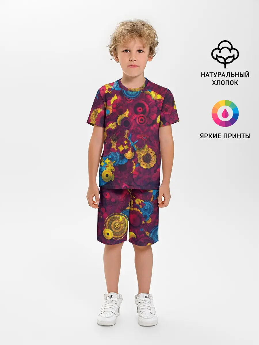 Детская пижама с шортами / Цветы - шестеренки