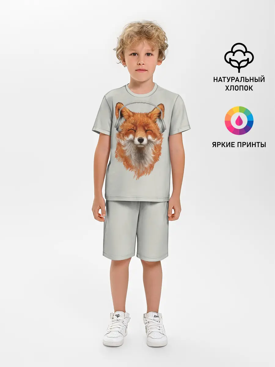Детская пижама с шортами / Лиса в наушниках