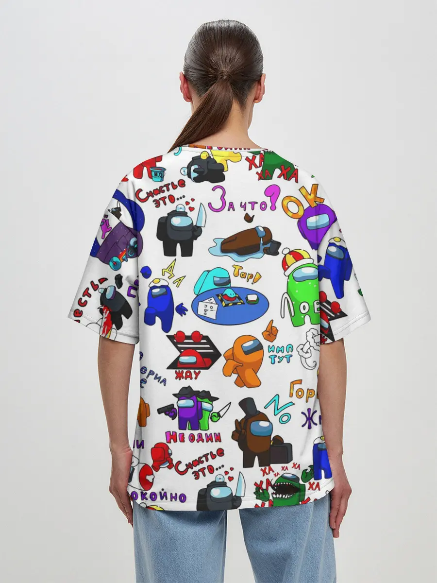 Женская футболка оверсайз / AMONG US STICKERBOMBING