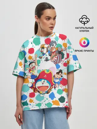 Женская футболка оверсайз / Дораэмон и компания