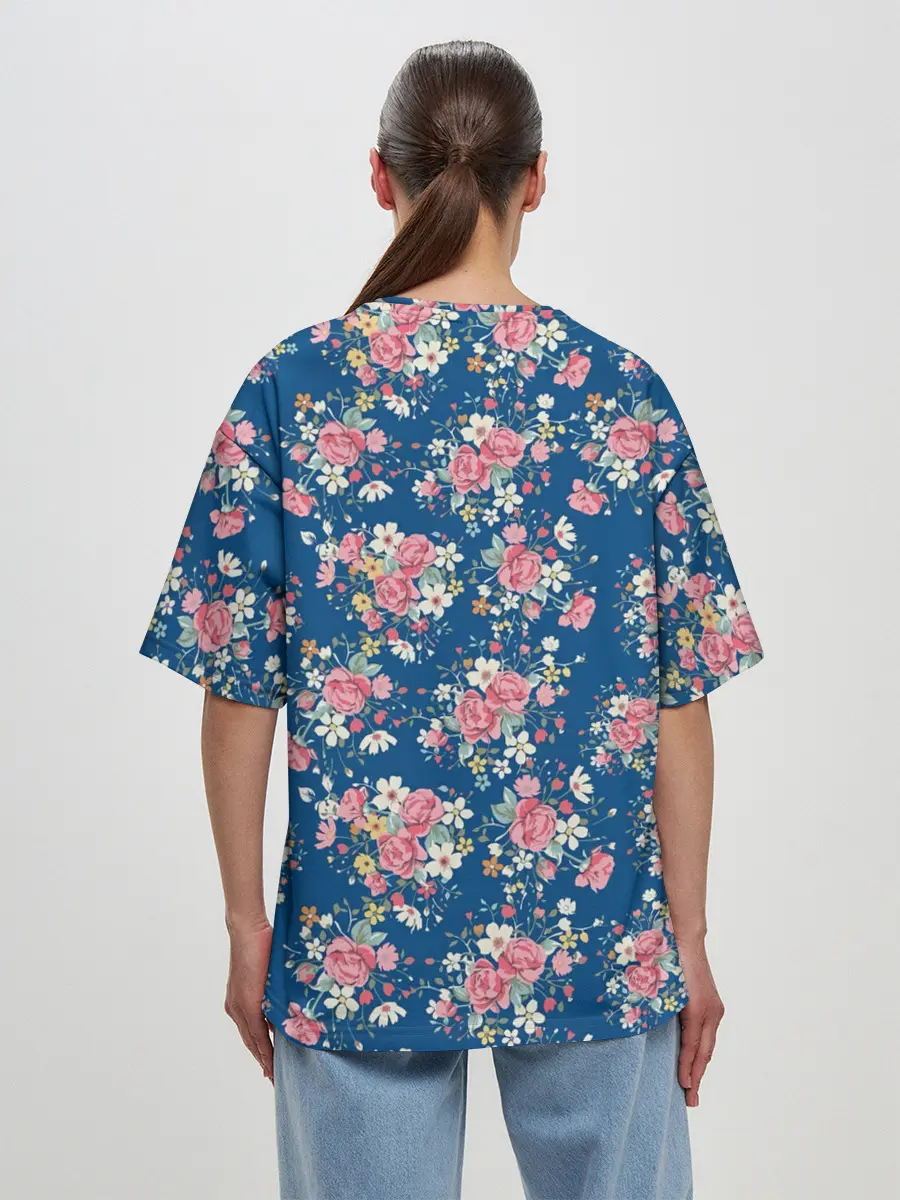 Женская футболка оверсайз / Розы и Ромашки