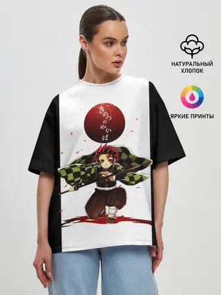 Женская футболка оверсайз / Танджиро Камадо Kimetsu no Yaiba