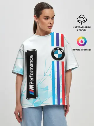 Женская футболка оверсайз / BMW / БМВ / M PERFORMANCE