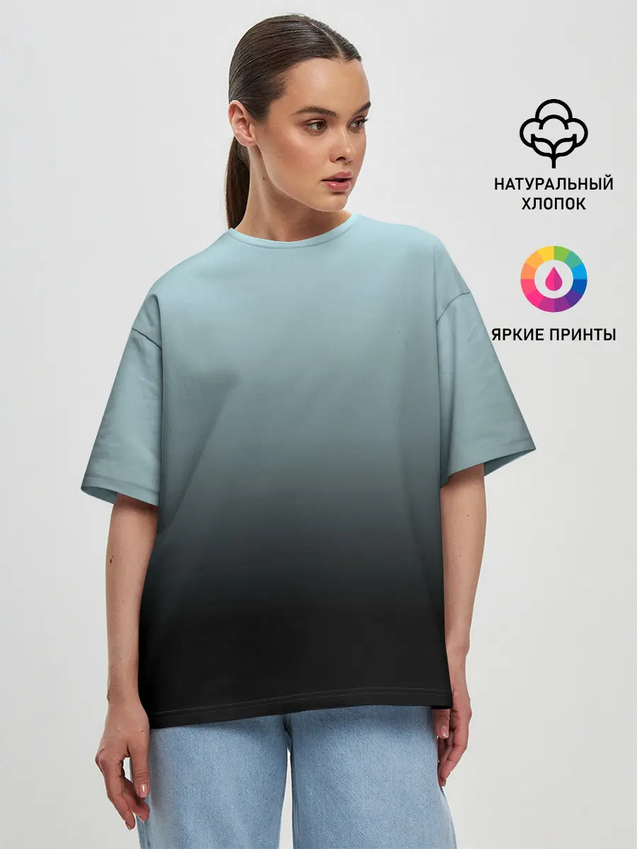 Женская футболка оверсайз / Black and Blue gradient