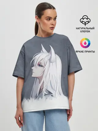 Женская футболка оверсайз / Демон-лис Томоэ