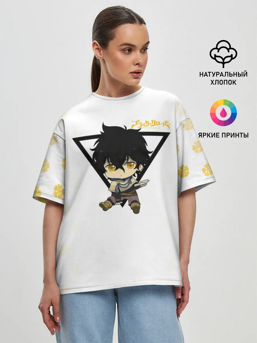 Женская футболка оверсайз / Юно с книгой Черный Клевер