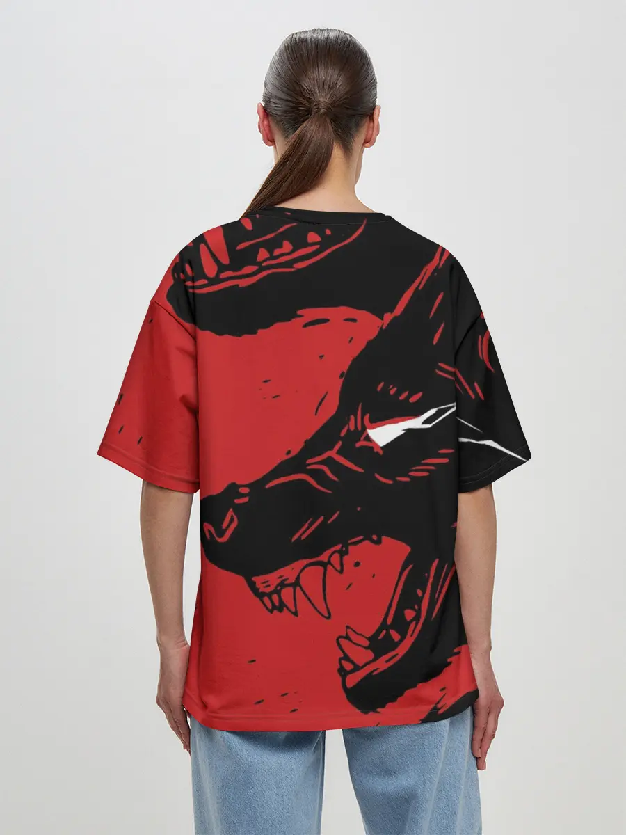 Женская футболка оверсайз / Красный волк 3D