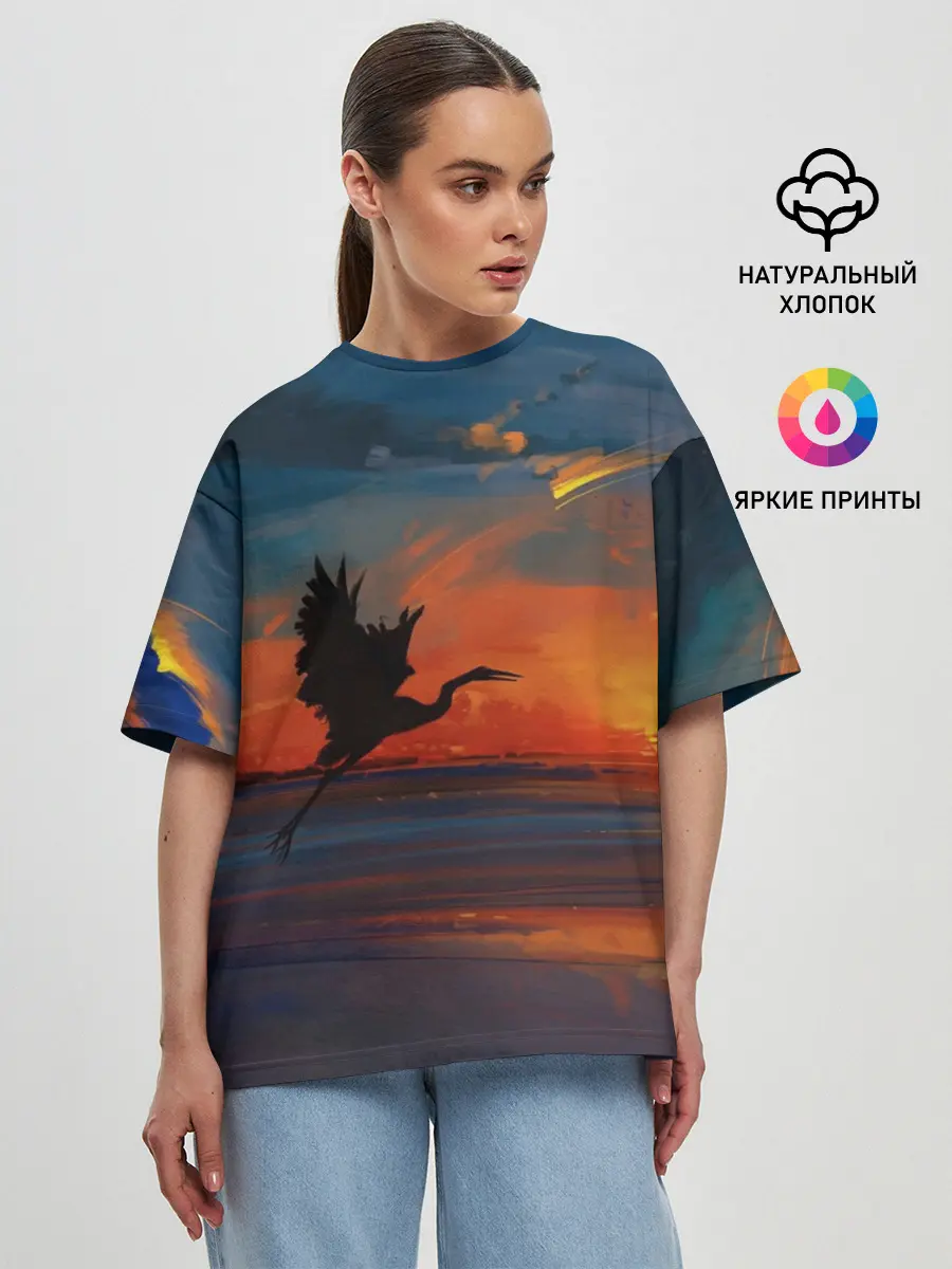 Женская футболка оверсайз / Прибрежный закат