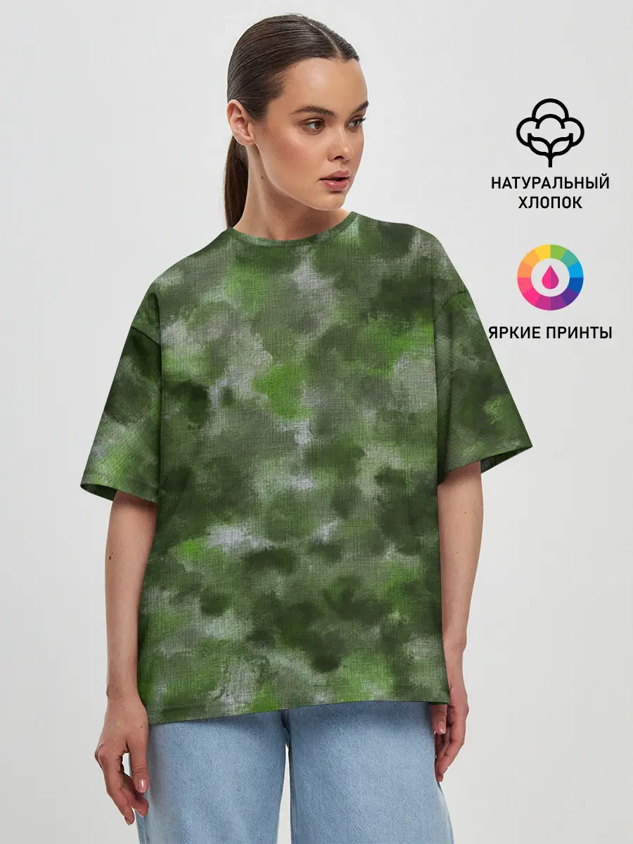 Женская футболка оверсайз / Canvas Green Camo