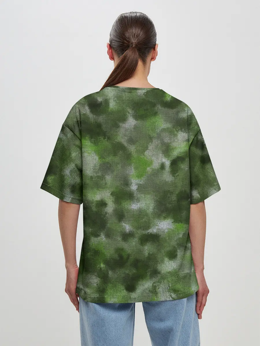 Женская футболка оверсайз / Canvas Green Camo