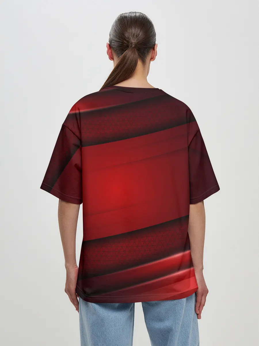 Женская футболка оверсайз / 3D red Абстрактные линии