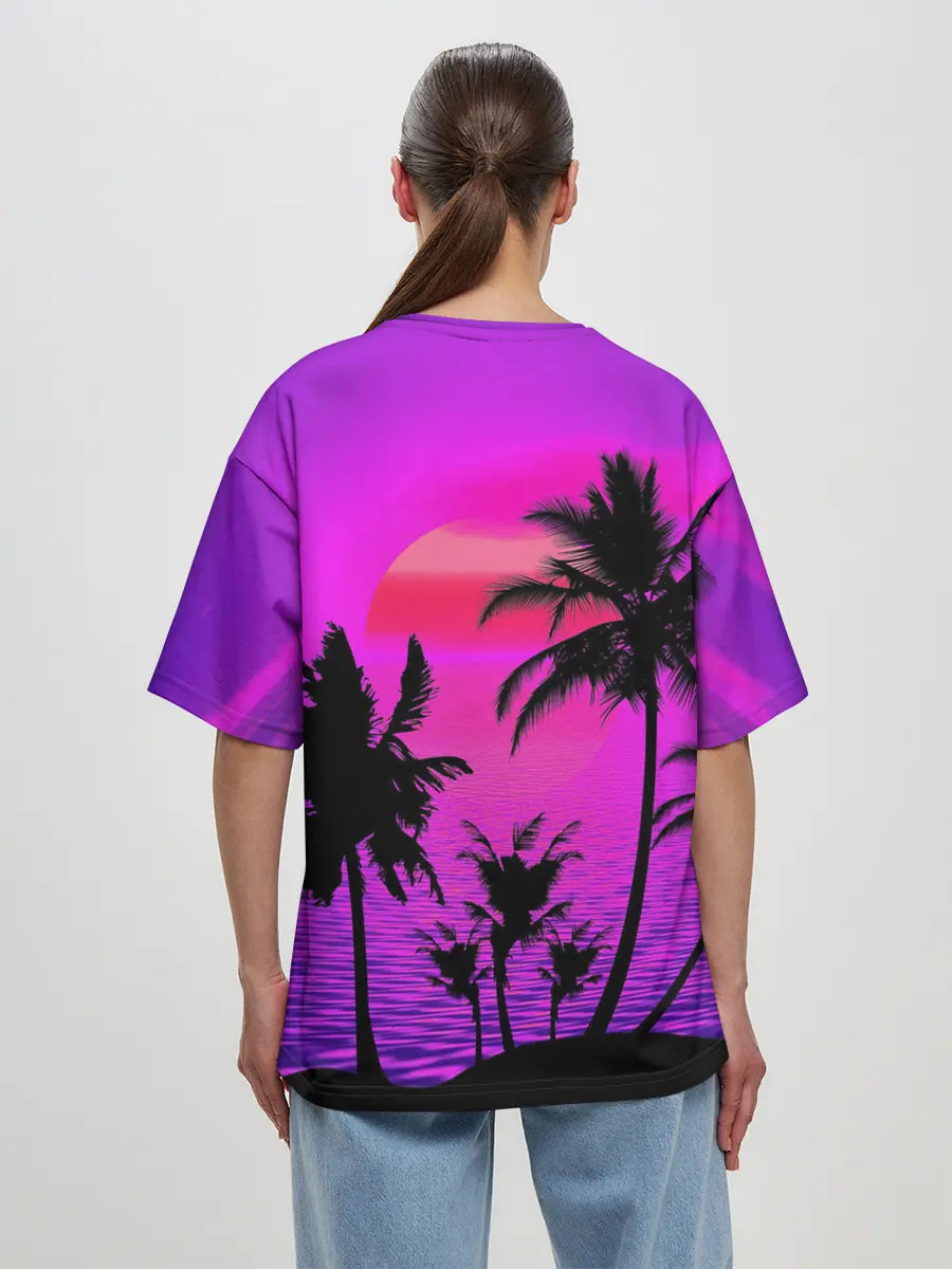 Женская футболка оверсайз / Неоновый Закат