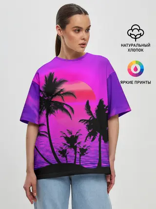 Женская футболка оверсайз / Неоновый Закат
