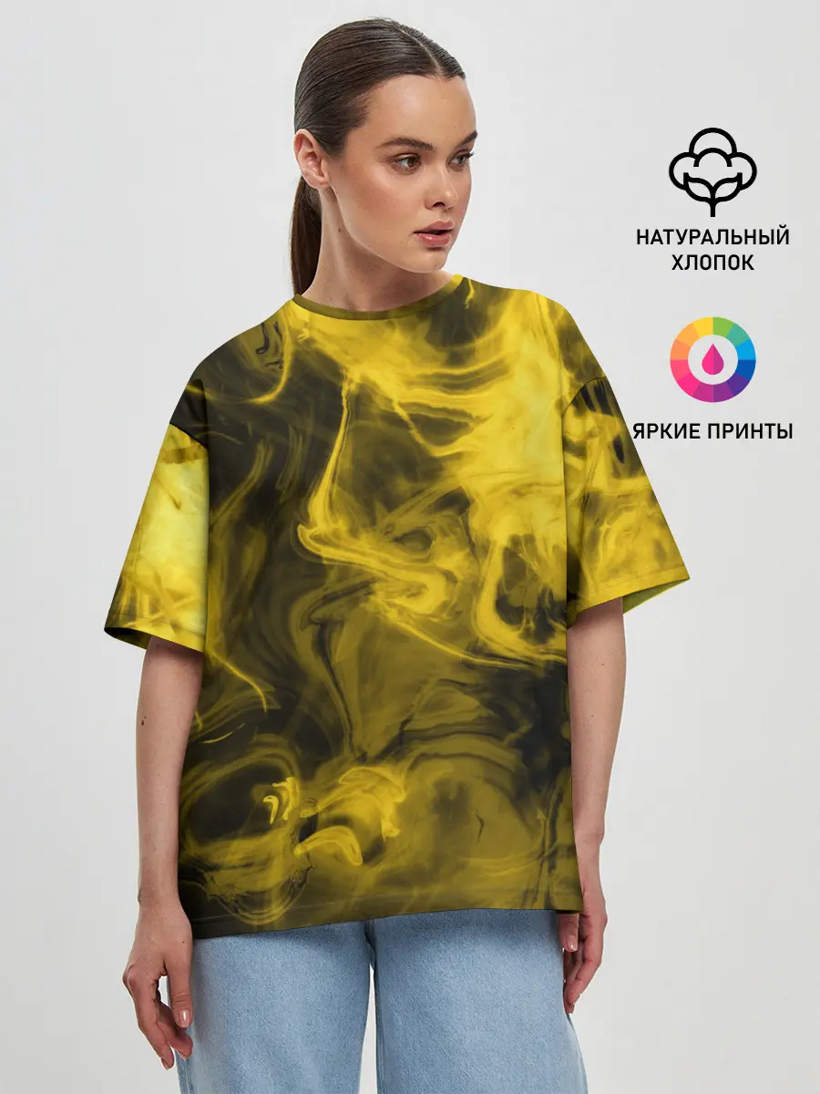Женская футболка оверсайз / Желтый Неоновый Дым