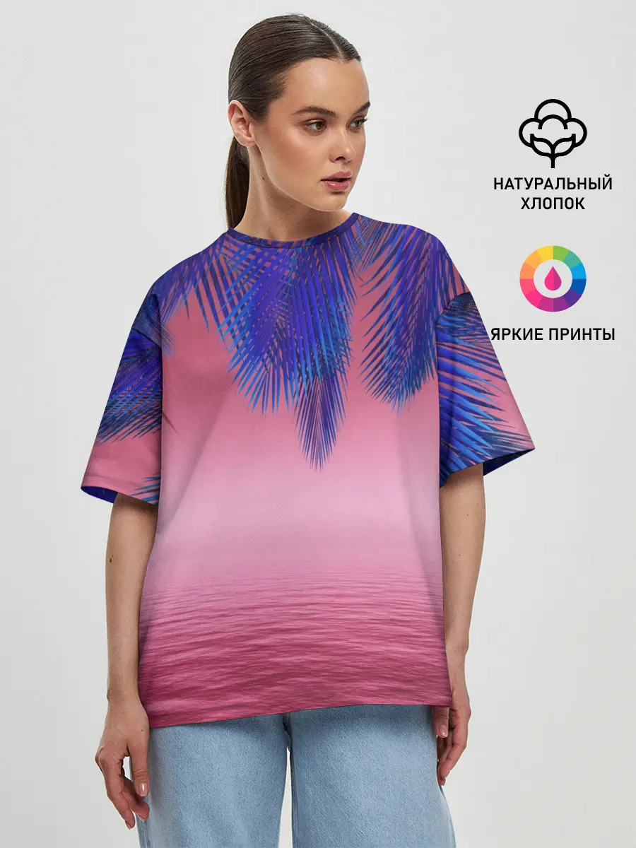 Женская футболка оверсайз / Неоновые Тропики