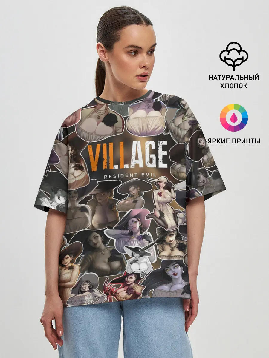 Женская футболка оверсайз / Dimitrescu stikers style 2