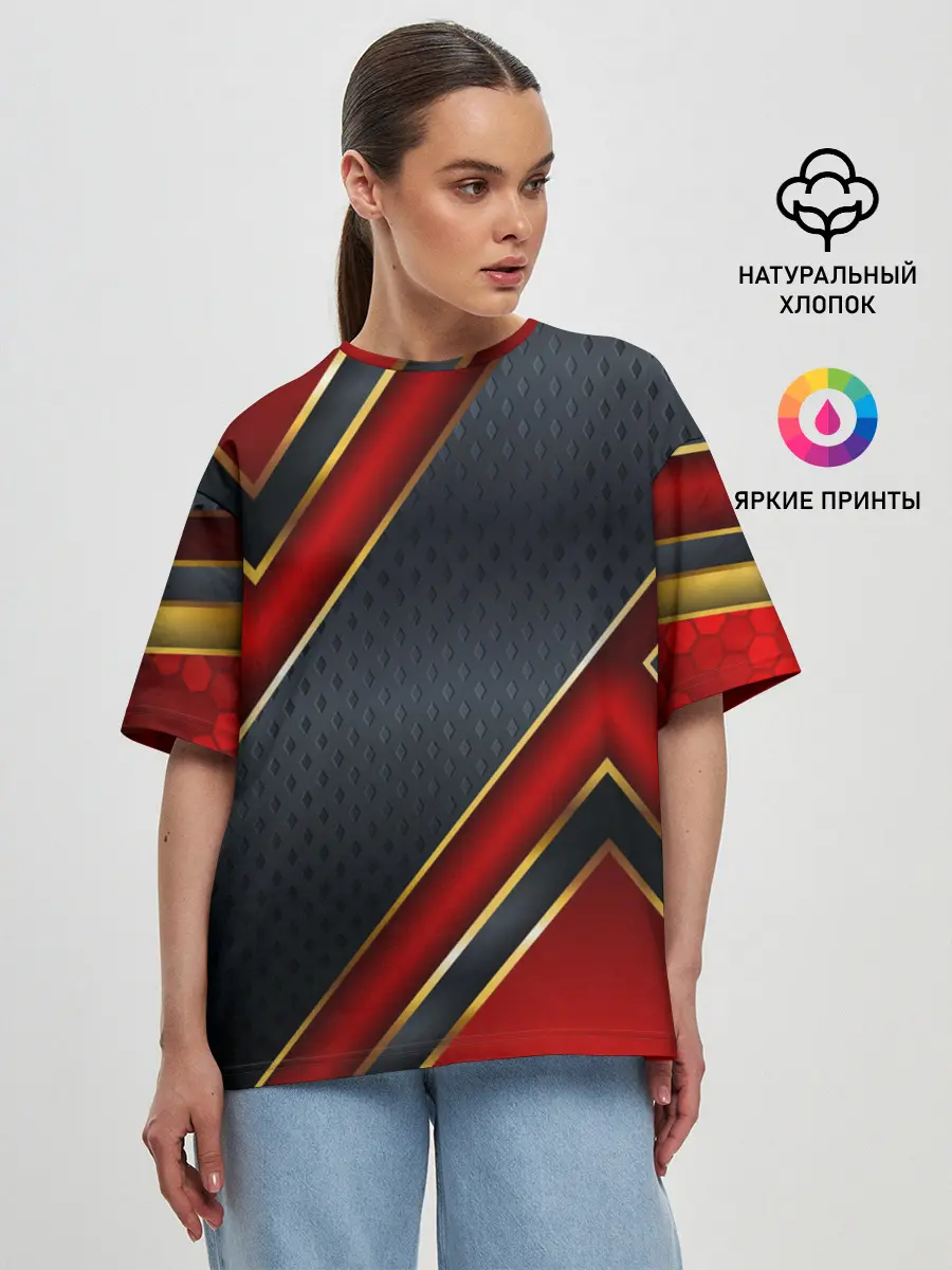 Женская футболка оверсайз / Black & Red 3D