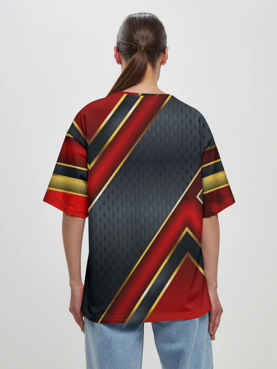 Женская футболка оверсайз / Black & Red 3D