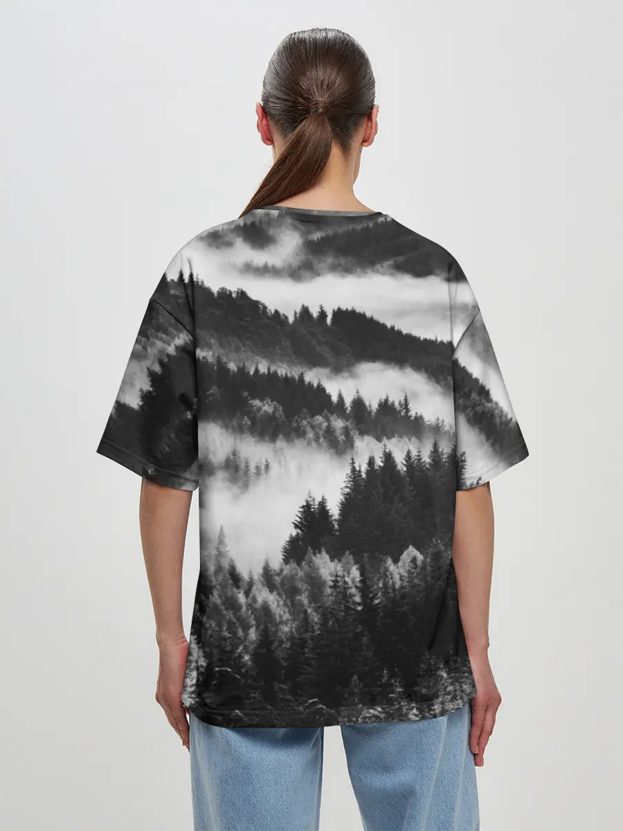 Женская футболка оверсайз / ТУМАННЫЙ ЛЕС / МРАЧНЫЙ ЛЕС