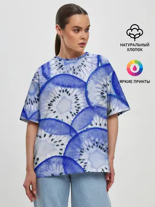 Женская футболка оверсайз / Синий Киви