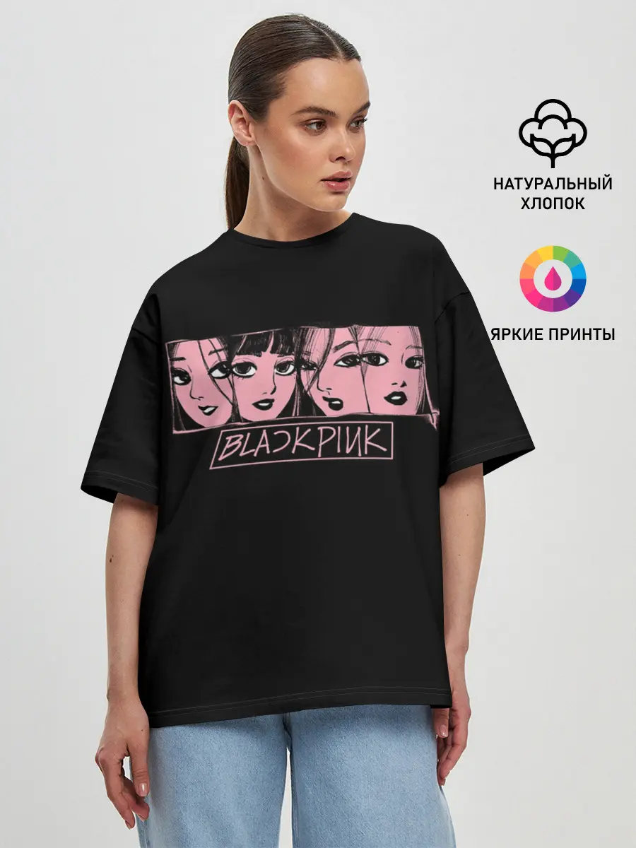 Женская футболка оверсайз / Black Pink Art