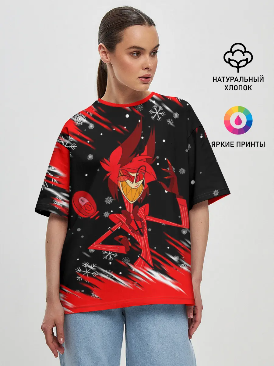 Женская футболка оверсайз / HAZBIN HOTEL НОВОГОДНИЙ.