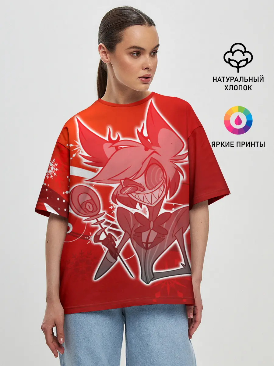 Женская футболка оверсайз / Отель хазбин Новогодний