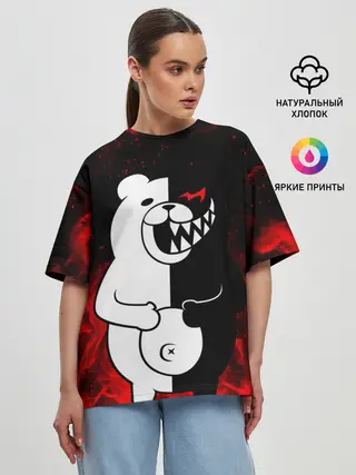Женская футболка оверсайз / MONOKUMA В ПЛАМЕНИ / МОНОКУМА