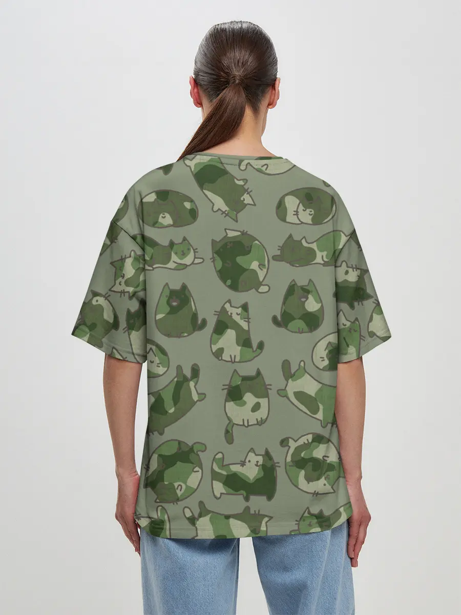 Женская футболка оверсайз / Камуфляж с котиками
