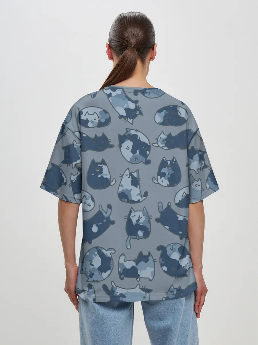 Женская футболка оверсайз / Камуфляж с котиками