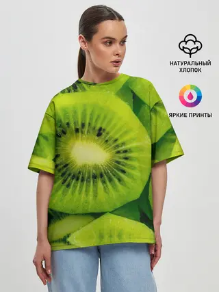 Женская футболка оверсайз / Зеленый киви